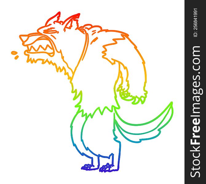 Rainbow Gradient Line Drawing Angry Werewolf Cartoon