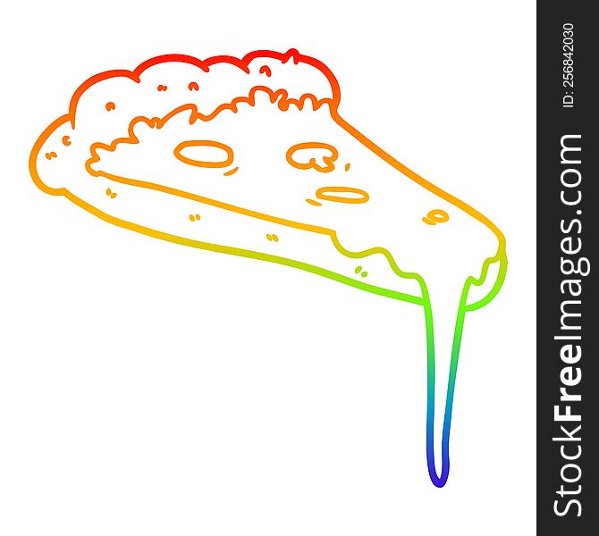 rainbow gradient line drawing of a cartoon slice of pizza