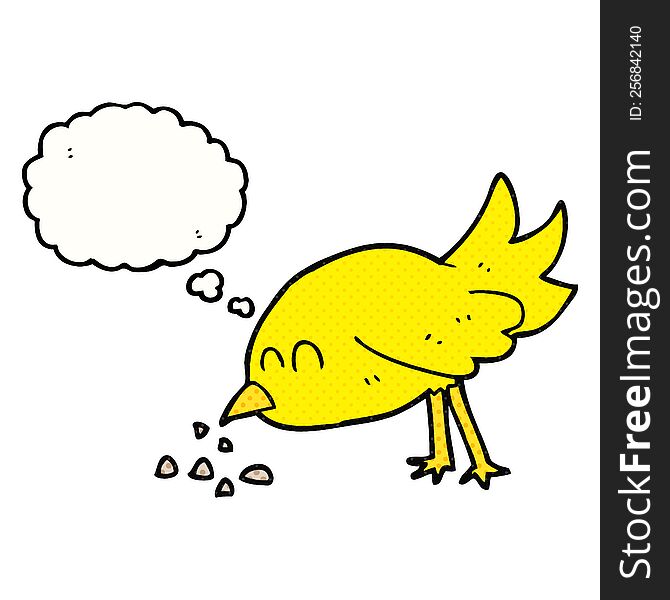 Thought Bubble Cartoon Bird Pecking Seeds