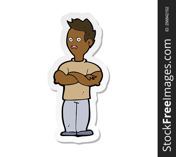 Sticker Of A Cartoon Man With Crossed Arms