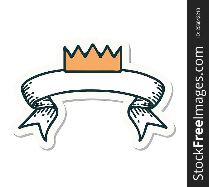tattoo style sticker with banner of a crown