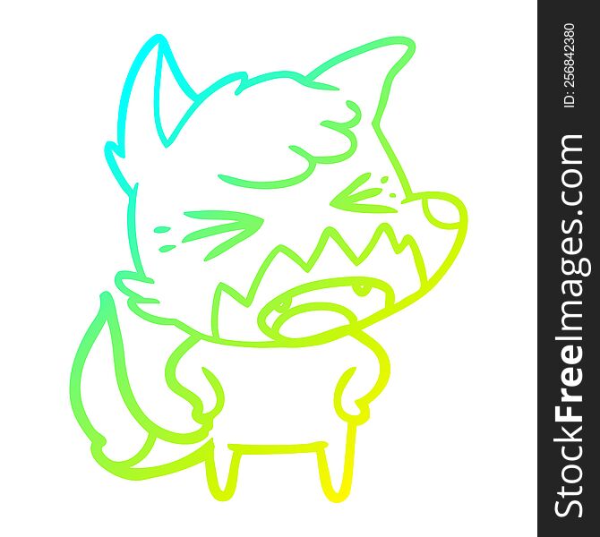cold gradient line drawing of a angry cartoon fox