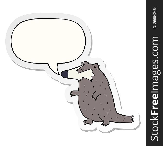 cartoon badger with speech bubble sticker. cartoon badger with speech bubble sticker