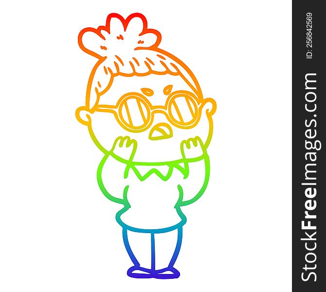 Rainbow Gradient Line Drawing Cartoon Annoyed Woman