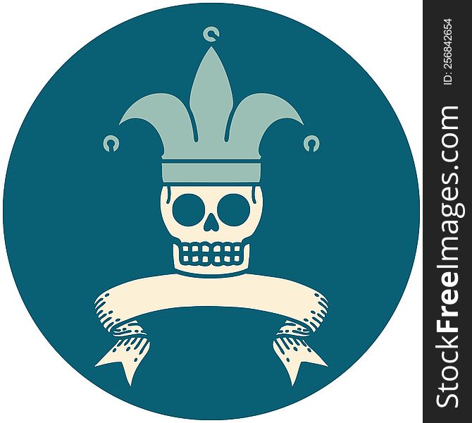 icon with banner of a skull jester