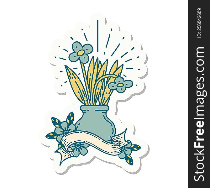 sticker of a tattoo style flowers in vase