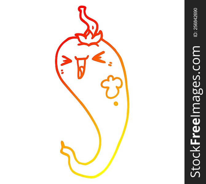 warm gradient line drawing of a cartoon hot chili pepper