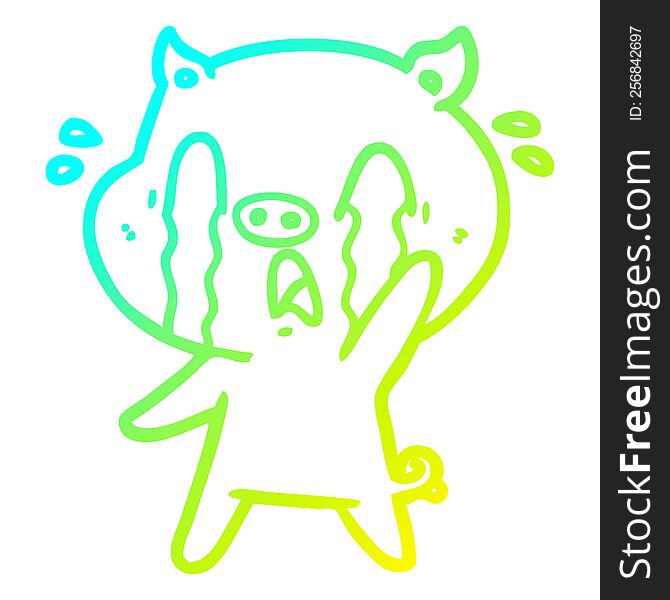 Cold Gradient Line Drawing Crying Pig Cartoon