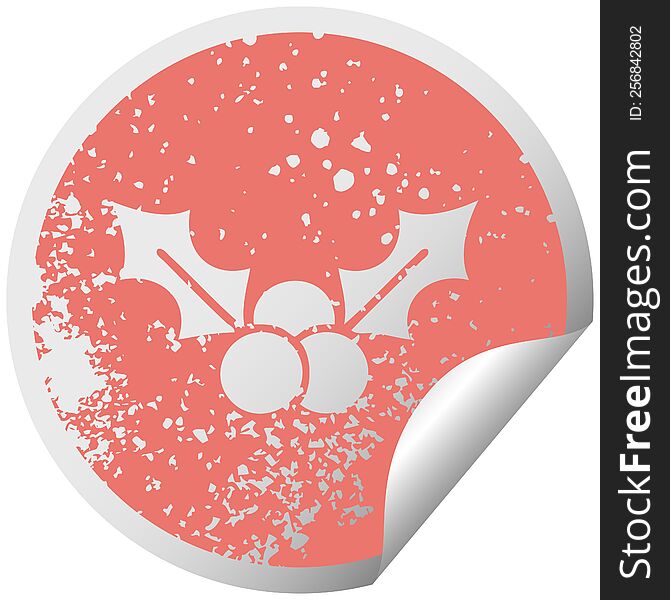 Distressed Circular Peeling Sticker Symbol Christmas Holly