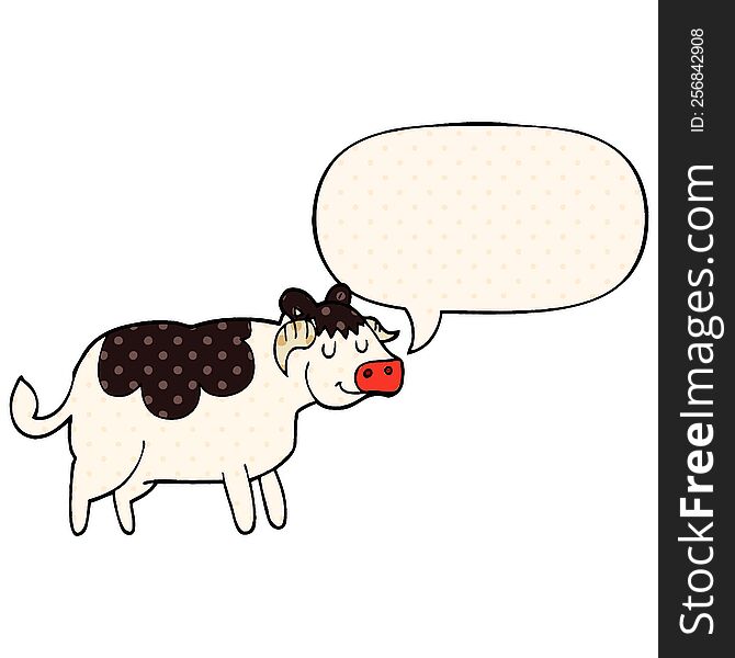 Cartoon Cow And Speech Bubble In Comic Book Style