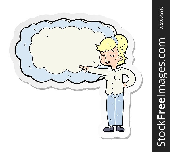 sticker of a cartoon woman with text space cloud