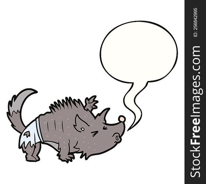 Cartoon Halloween Werewolf And Speech Bubble