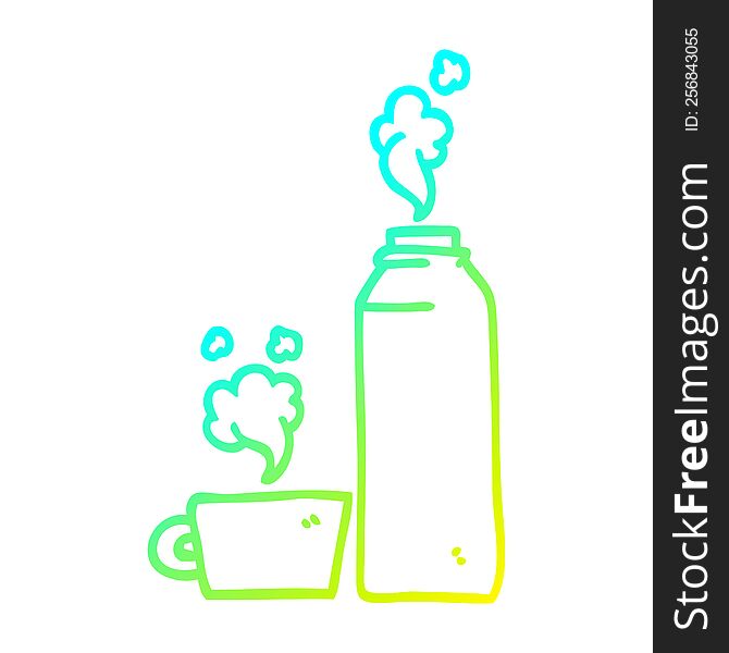 cold gradient line drawing of a cartoon hot drink in flask