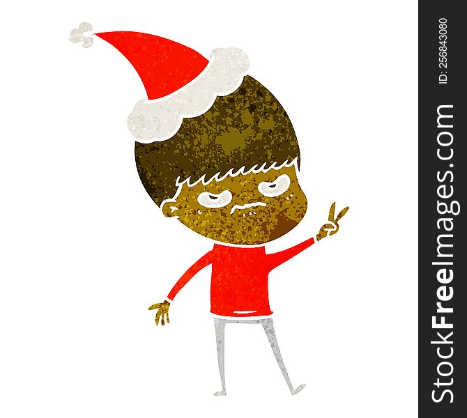 Annoyed Retro Cartoon Of A Boy Wearing Santa Hat