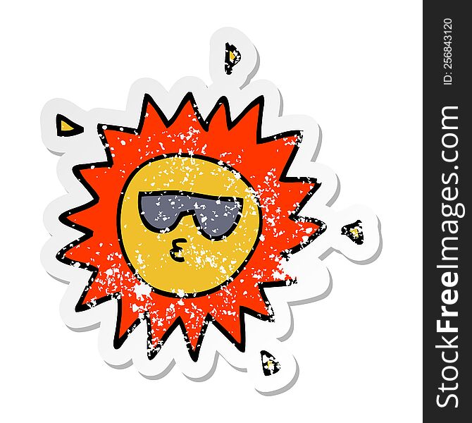 Distressed Sticker Of A Cartoon Sun