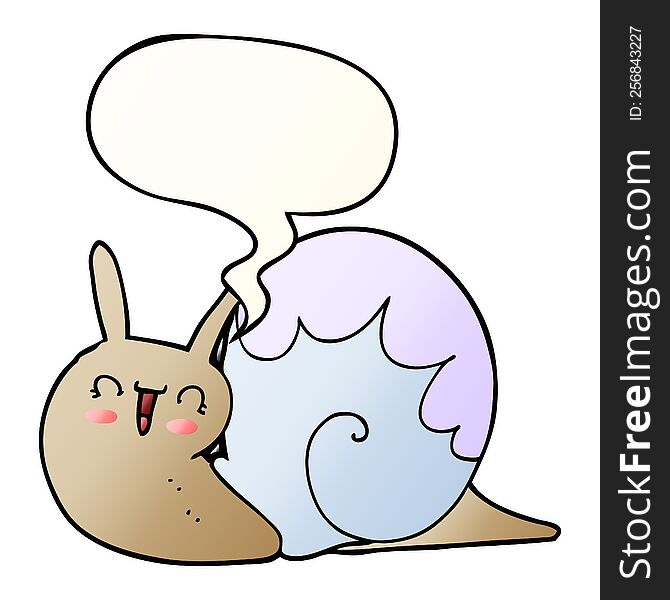 Cute Cartoon Snail And Speech Bubble In Smooth Gradient Style