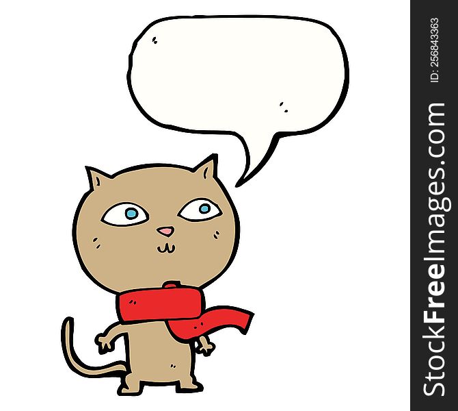 Cartoon Funny Cat Wearing Scarf With Speech Bubble