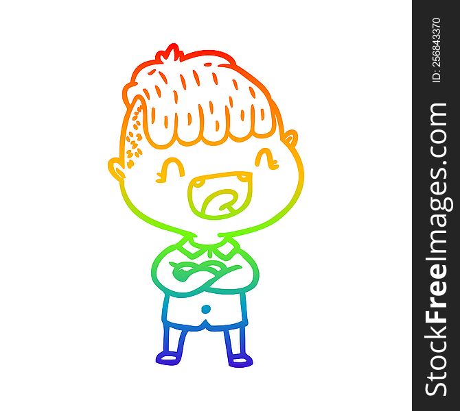 Rainbow Gradient Line Drawing Cartoon Happy Boy Laughing