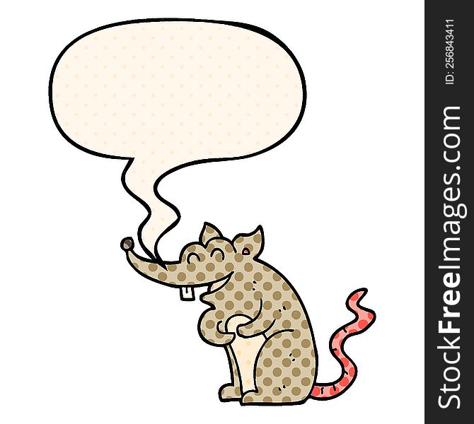 cartoon rat and speech bubble in comic book style