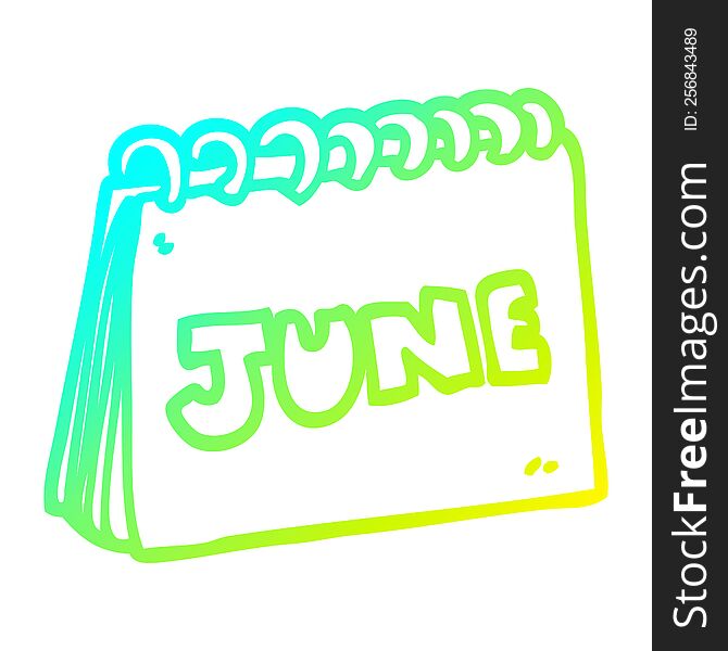 Cold Gradient Line Drawing Cartoon Calendar Showing Month Of June