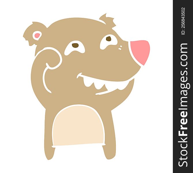 flat color style cartoon bear showing teeth