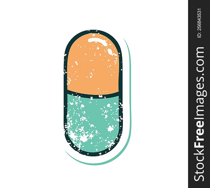 Distressed Sticker Tattoo Style Icon Of A Pill