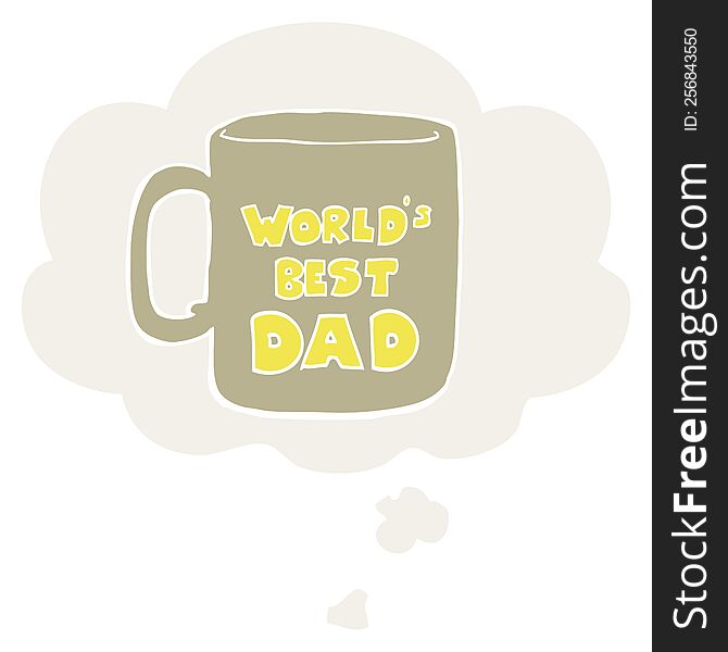 worlds best dad mug with thought bubble in retro style