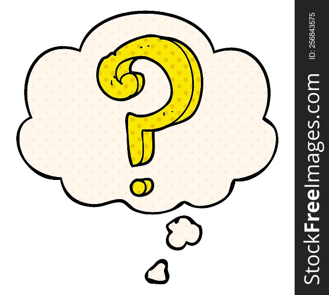 cartoon question mark with thought bubble in comic book style