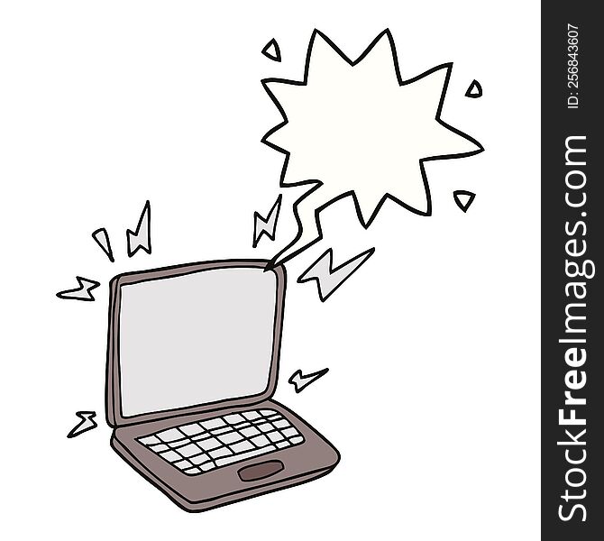 cartoon laptop computer with speech bubble. cartoon laptop computer with speech bubble