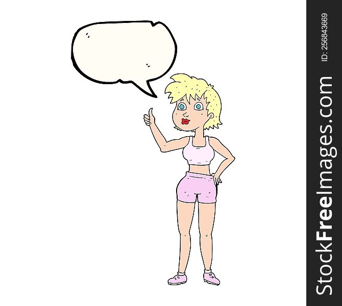 freehand drawn speech bubble cartoon happy gym woman
