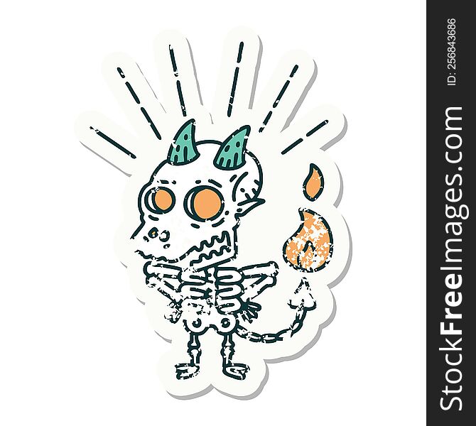 Grunge Sticker Of Tattoo Style Skeleton Demon Character