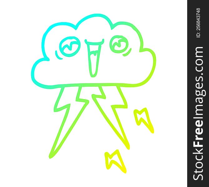 cold gradient line drawing of a cartoon of thunder cloud