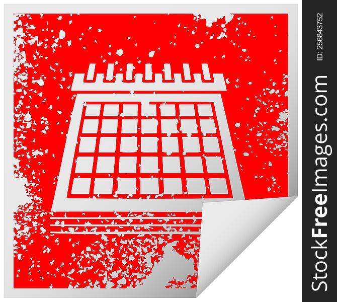 distressed square peeling sticker symbol of a work calendar