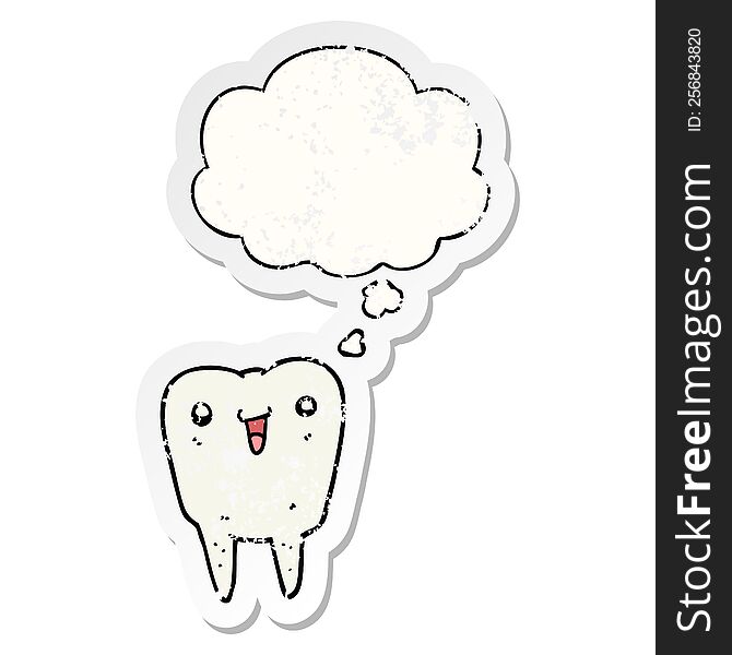 cartoon tooth with thought bubble as a distressed worn sticker