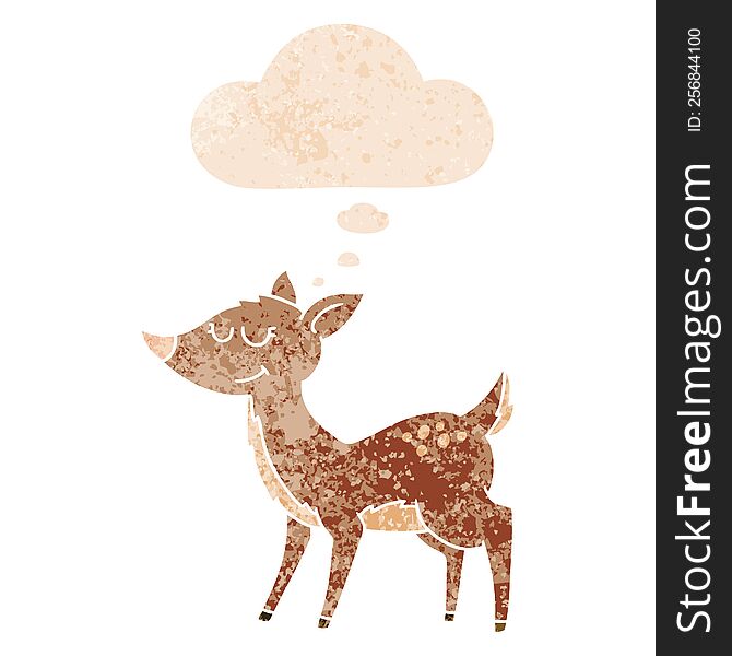 cartoon deer with thought bubble in grunge distressed retro textured style. cartoon deer with thought bubble in grunge distressed retro textured style