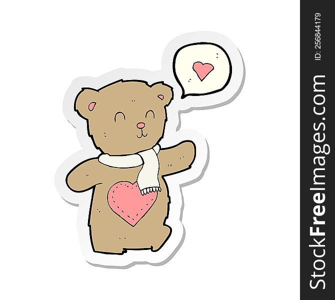 Sticker Of A Cartoon Cute Bear With Love Heart