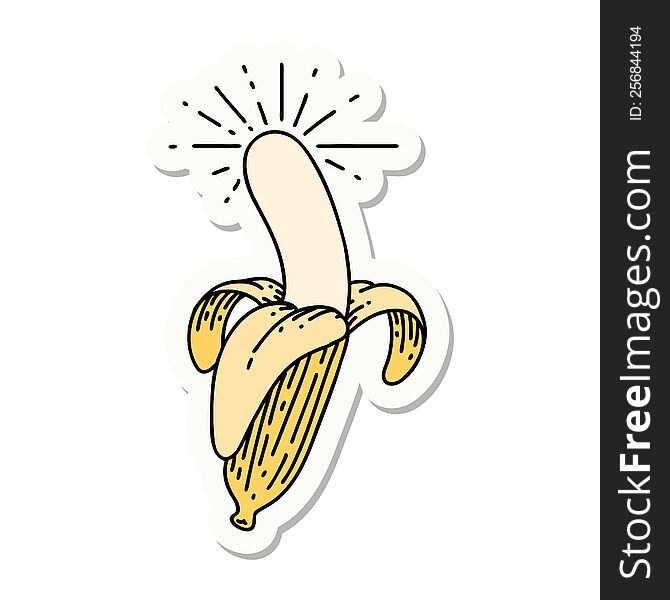 sticker of tattoo style peeled banana