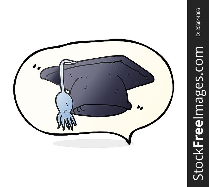 freehand drawn speech bubble cartoon graduation cap