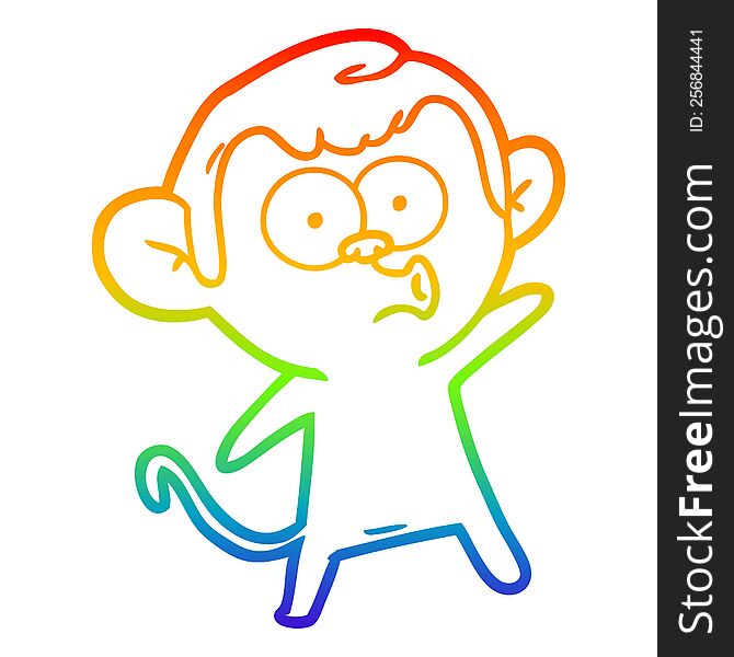 Rainbow Gradient Line Drawing Cartoon Surprised Monkey