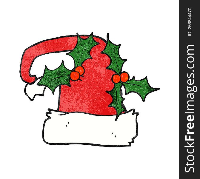 freehand textured cartoon christmas holly hat