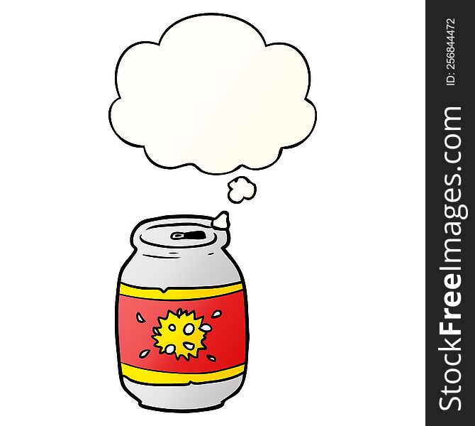 cartoon soda can with thought bubble in smooth gradient style