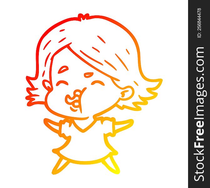 warm gradient line drawing of a cartoon girl pulling face