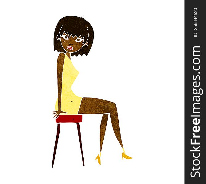 cartoon woman sitting on stool