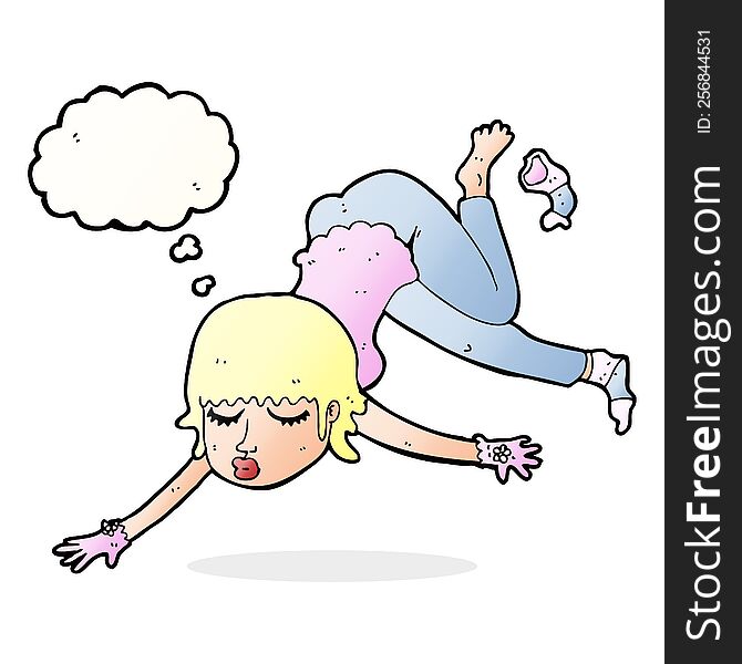 cartoon woman floating with thought bubble