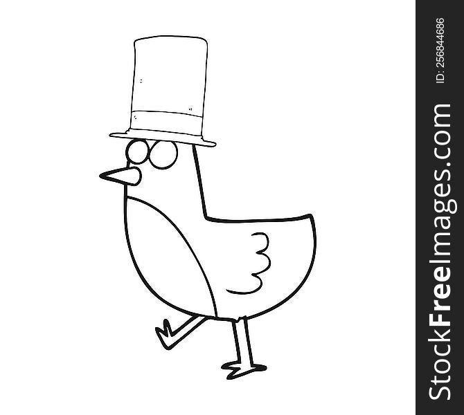 Black And White Cartoon Bird Wearing Hat