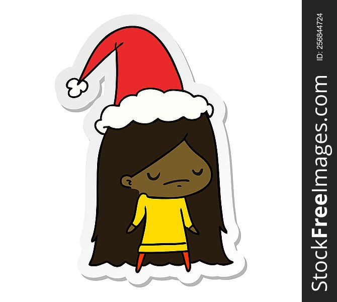 Christmas Sticker Cartoon Of Kawaii Girl