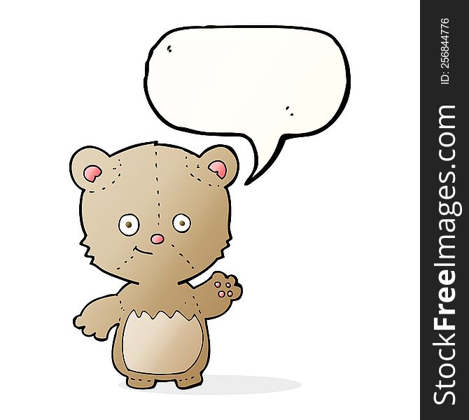 Cartoon Little Teddy Bear Waving With Speech Bubble