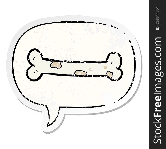 Cartoon Bone And Speech Bubble Distressed Sticker