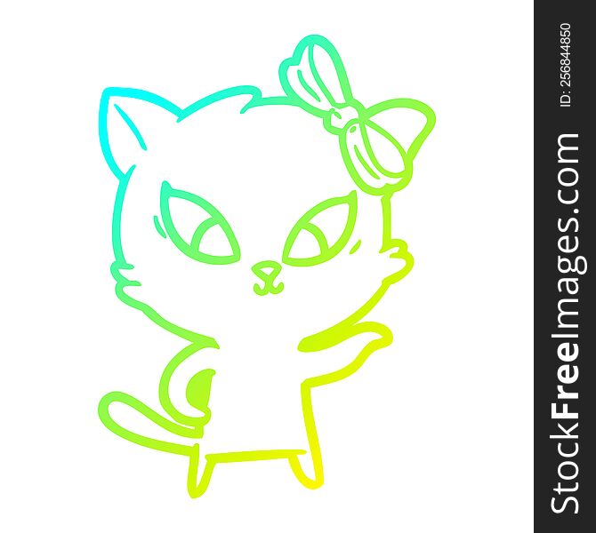 cold gradient line drawing of a cartoon cat