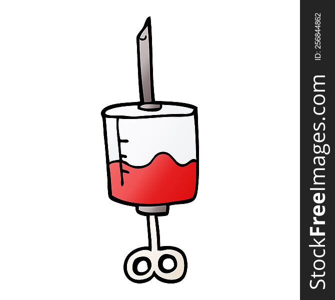 Cartoon Doodle Of Blood Filled Syringe